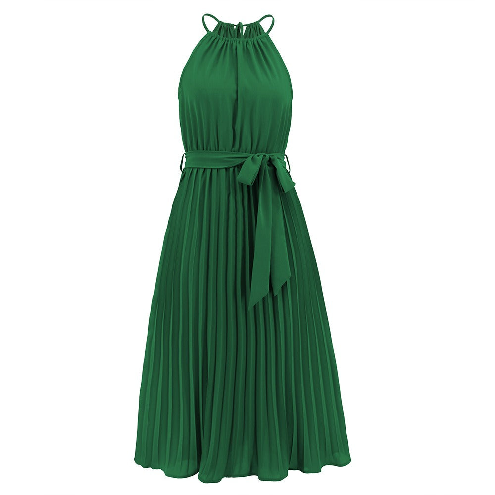 Women's Summer New Sexy Spaghetti Straps Sleeveless Pleated Skirt Dress