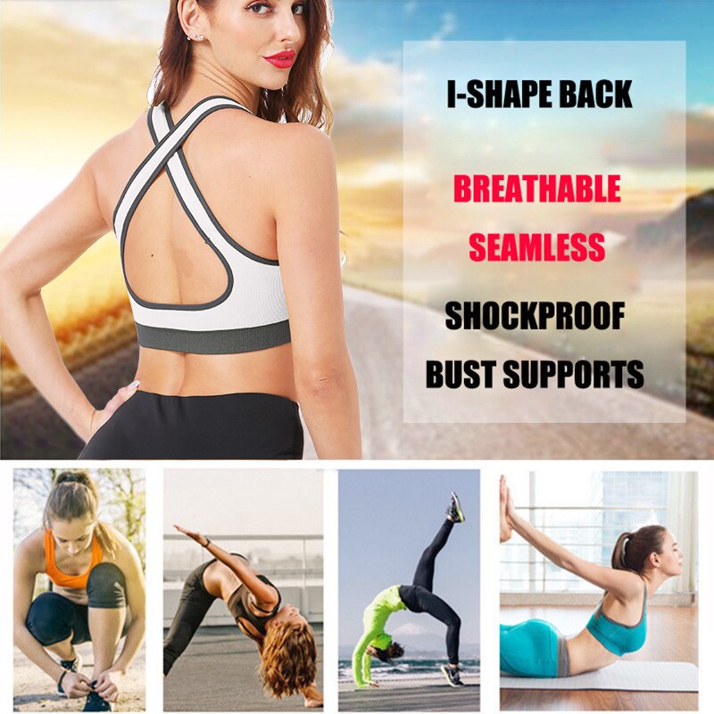 SEXYWG Cross-Back Sports Bra for Women Gym Althletic Vest Yoga Bras Push Up Brassiere BH Sport Top Crop Sportswear Fitness Shirt