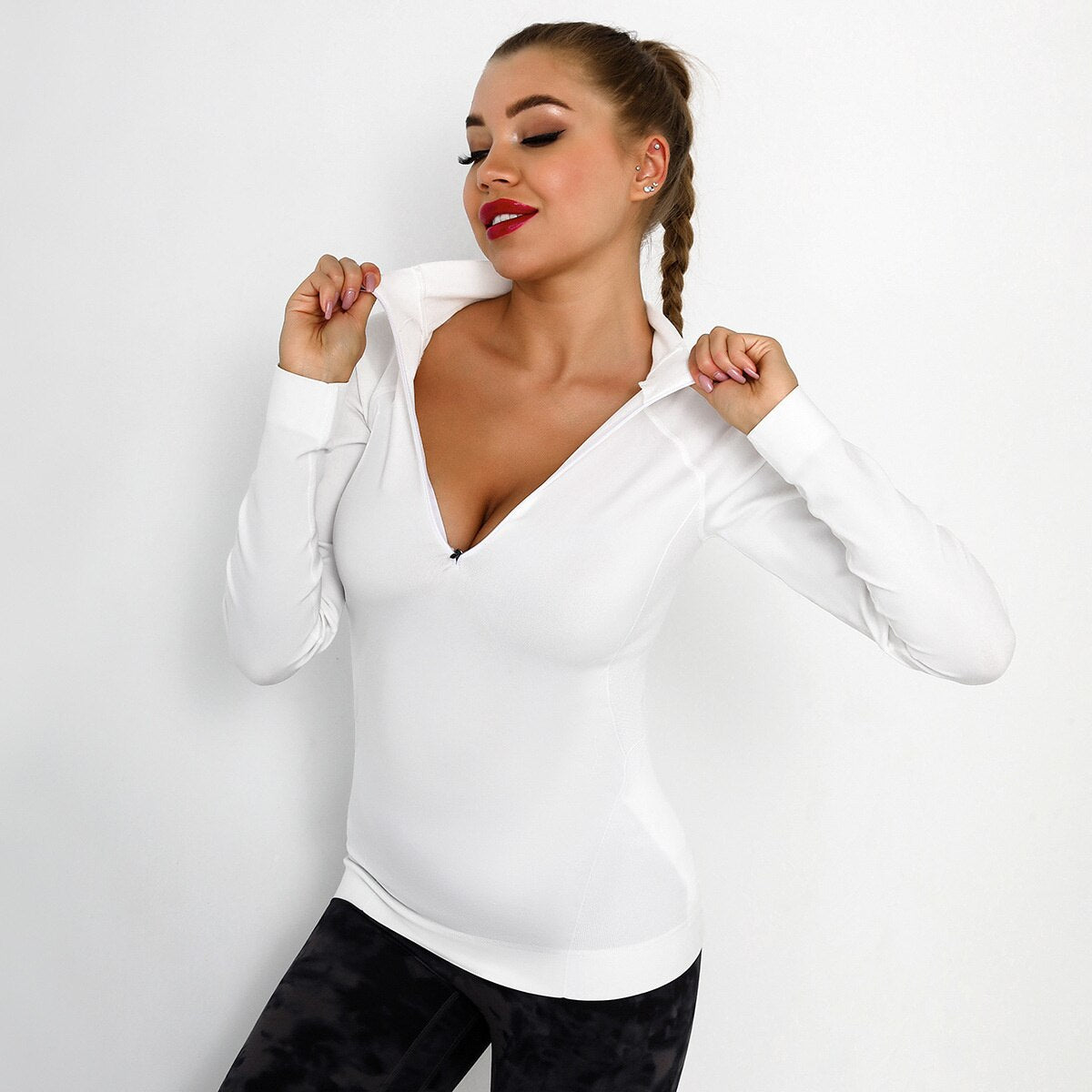 Running Sports Top Women Long Sleeve Zipper Pocket Gym Shirt Fitness Sweater Workout Athletic Active Quick Drying Yoga Blouse