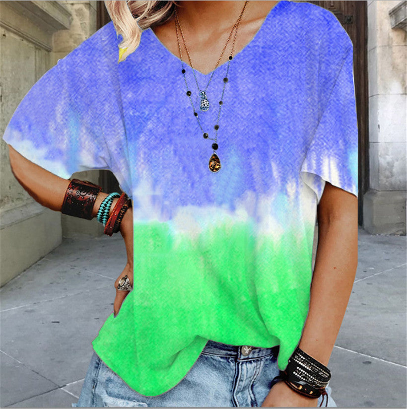 Women's Summer New Gradient Print Loose T-Shirt Top