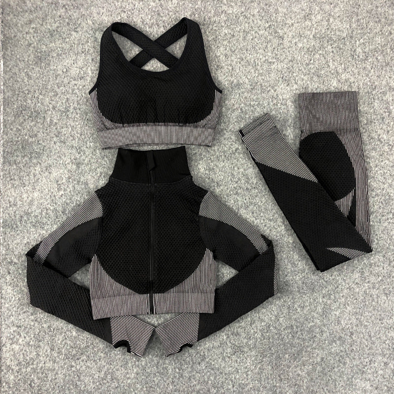 Seamless Knitting Yoga Suit Lulu Sexy Hip Lifting Fitness Three Piece Suit In Autumn And Winter