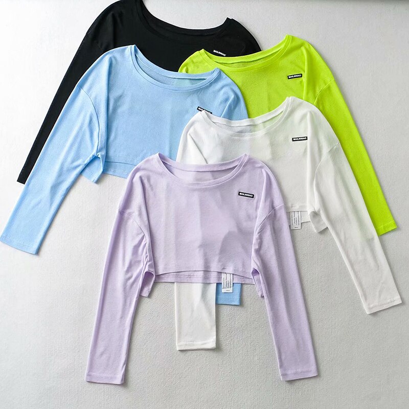Mermaid Curve Autumn New Letter Sports T-Shirt Female Long-Sleeve Loose Breathable Thin Dry Fast Running Fitness Yoga T Shirts