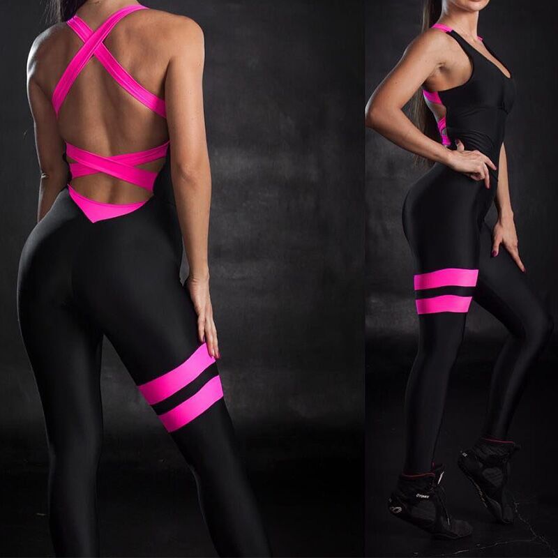 Women Yoga Gym Sportswear One Piece Backless Sexy Tracksuit For Female Workout Slim White Black Fitness Women Jumpsuit With Pad