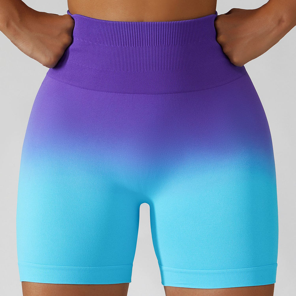Gradient Seamless Yoga Shorts Breathable Tight Sports Shorts Women's High Waist Elastic Hip Lift Fitness Pants