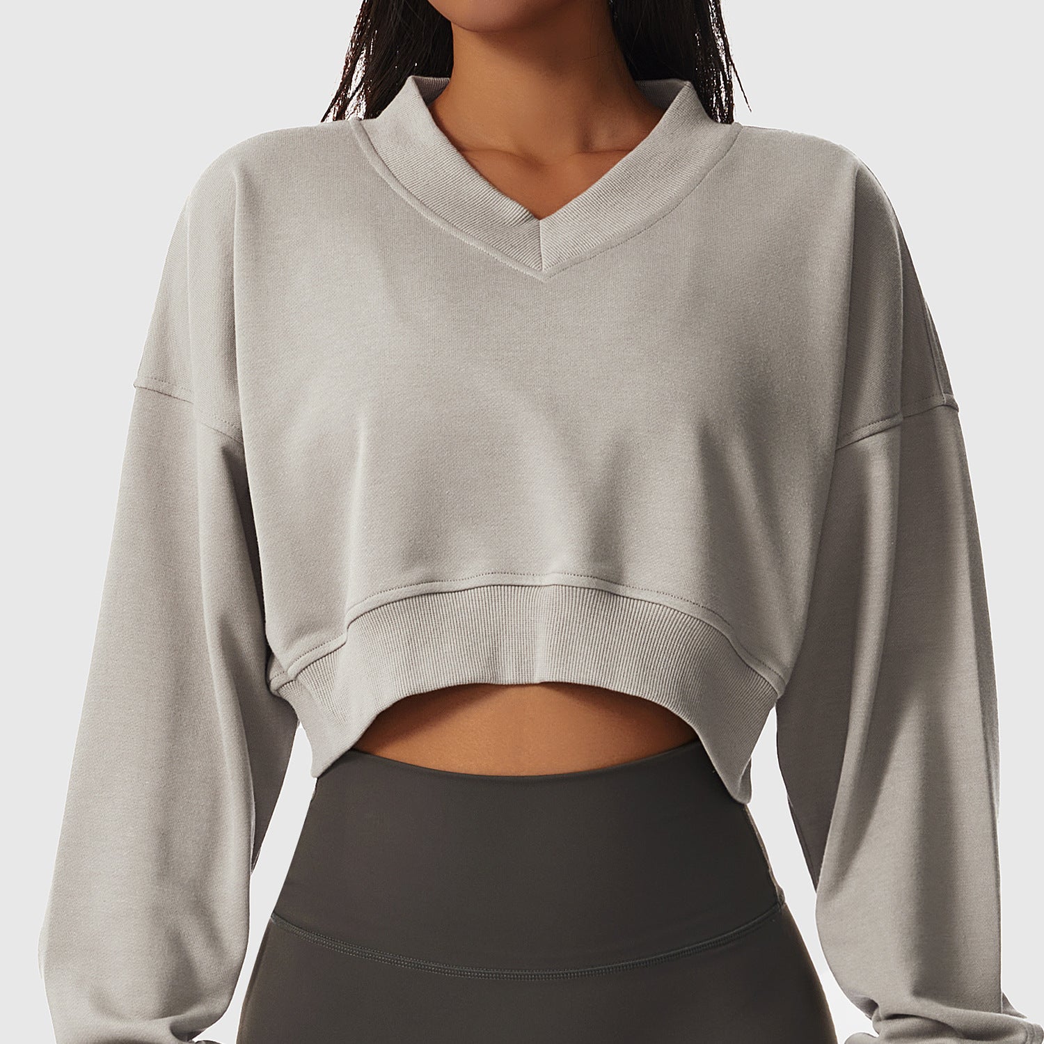 Loose Long Sleeve Sports Sweater For Women Outdoor Fitness Wear V-Neck Pullover Casual Top Fashionable Versatile Sweater