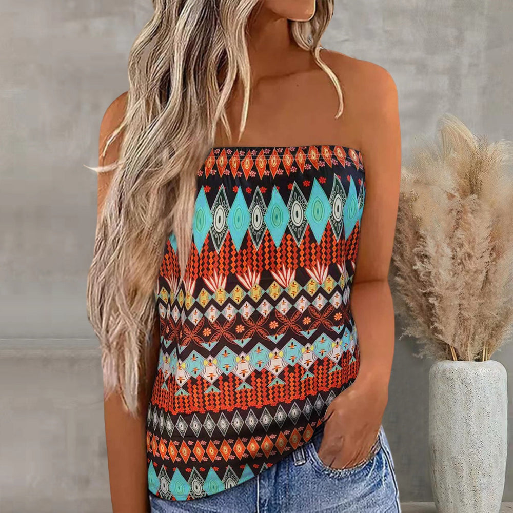 New Women's Printed Tank Top Wrap Chest T-Shirt