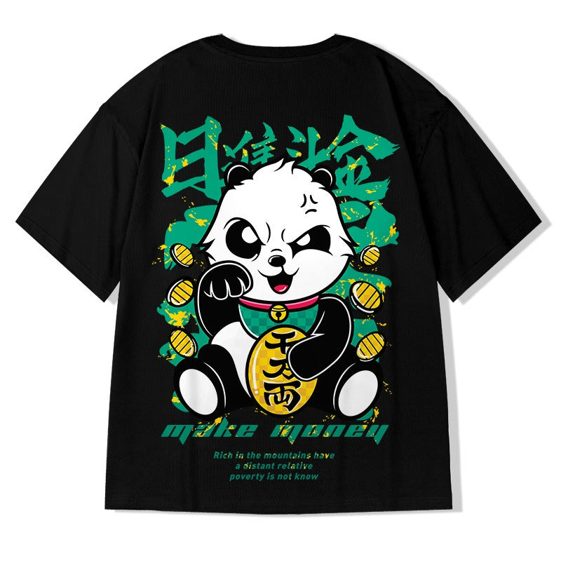 Panda Fatty Short sleeved T-shirt for Men's Loose Fashion Couple Set with Half Sleeves