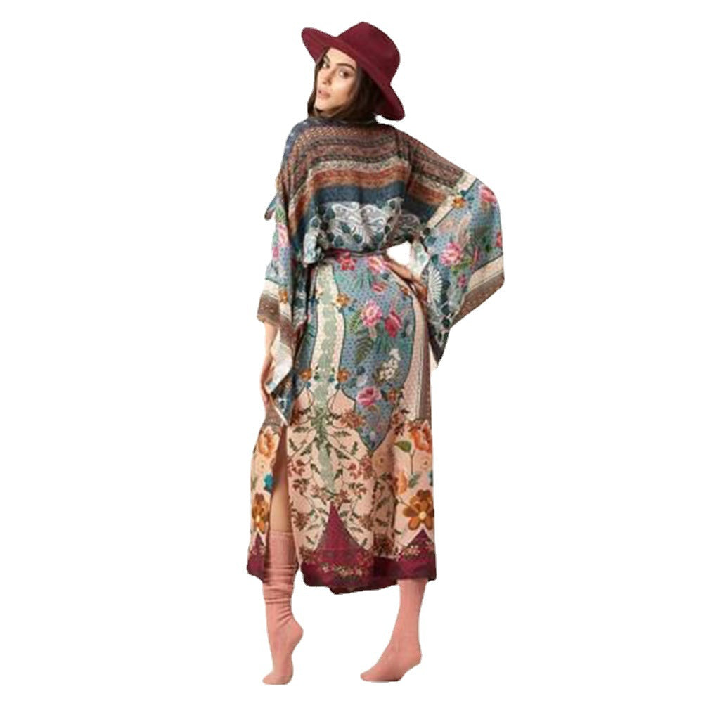 Holiday Sunscreen Cardigan Kimono Quick-Drying Print Loose Beach Bikini Cover Swimsuit Top