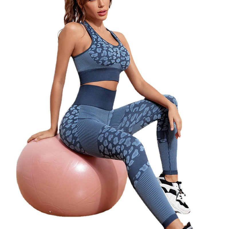 Leopard Peach Hip Seamless Yoga Pants Sports Plus Size Bra Fitness Wear Yoga Wear Women's Suit