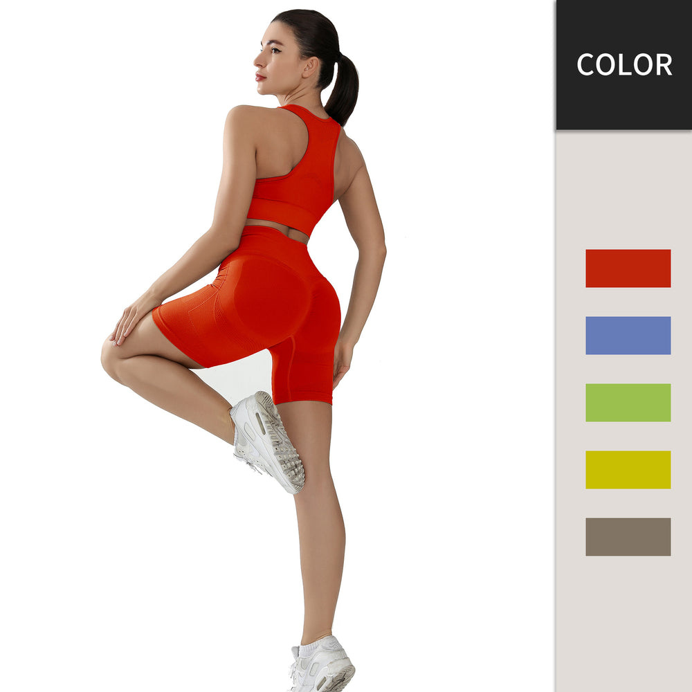 Women's High Strength Shockproof Beauty Back Yoga Bra Running Fitness Vest Sports Short Sleeve Two Piece Yoga Suit