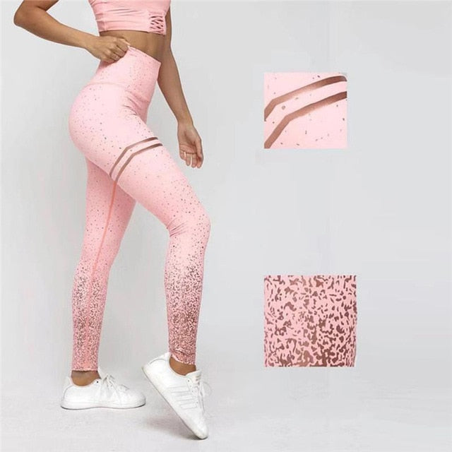Stamping Yoga Pants Golden High Waist Sports Leggings for Fitness Women's Push Up Gym Tights