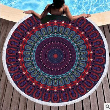 Tassel Mandala Tapestry Bohemian Purple Round Beach Towel Yoga Mat Floral Toalla Sunblock Boho Style Blanket