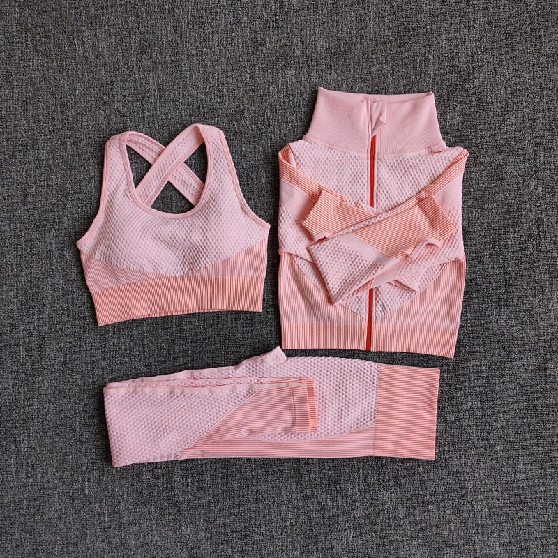 Women Fitness Sport Yoga Suit Seamless Women Yoga Sets Long Sleeve Yoga Clothing Female Sport Gym Suits Wear Running Clothes