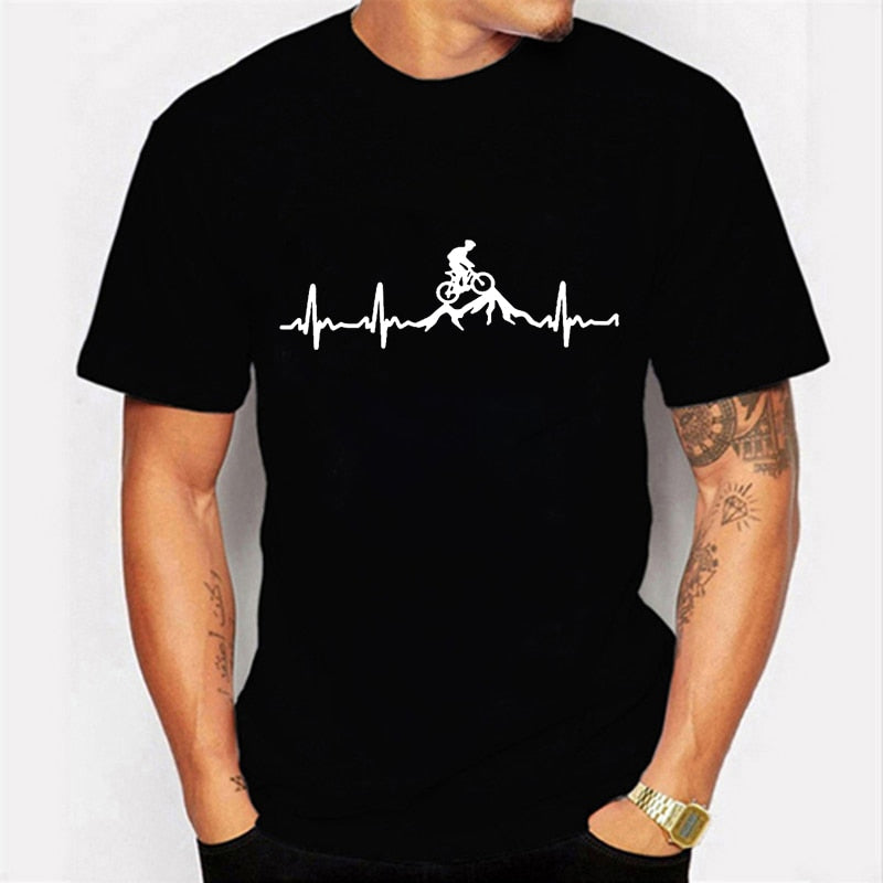 Mountain Bike Heartbeat Biking Print Mens T-shirts Casual Print 2021 Summer Short Sleeves BLACK Tshirt Tees Plus Size Camiseta