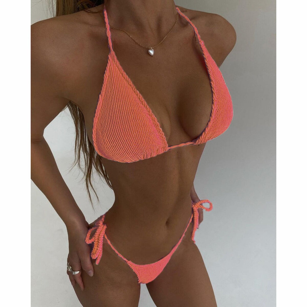 Brazilian bikini women's suspender neckline, sexy enhanced swimsuit, beach clothing, 2023
