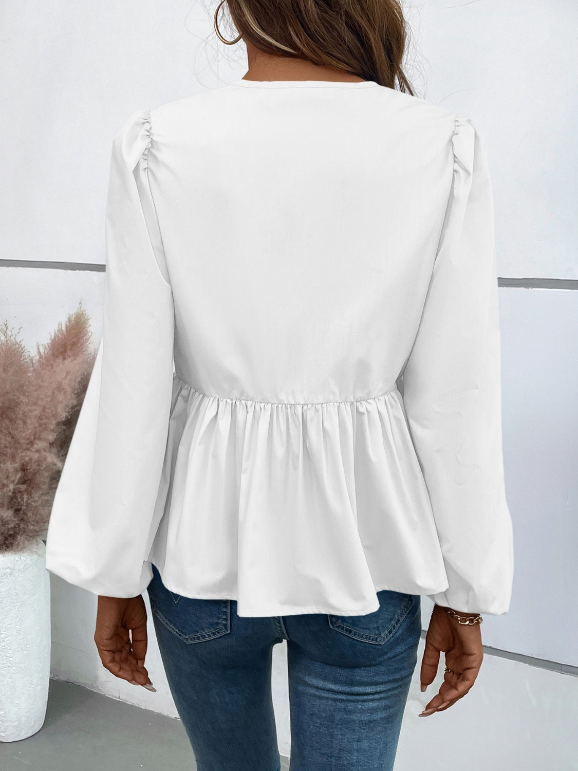 Peplum Tied Long Sleeve Blouse