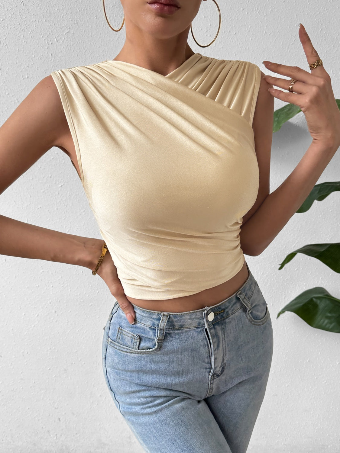 Ruched Surplice Cropped Tank