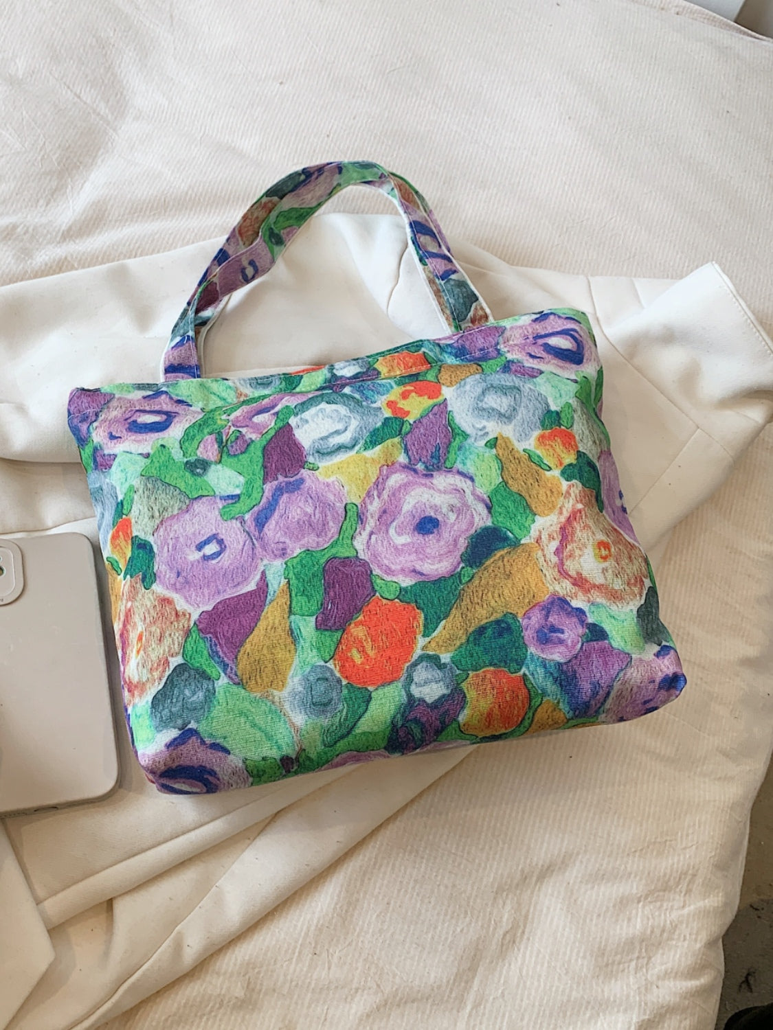 Printed Canvas Handbag with Zipper