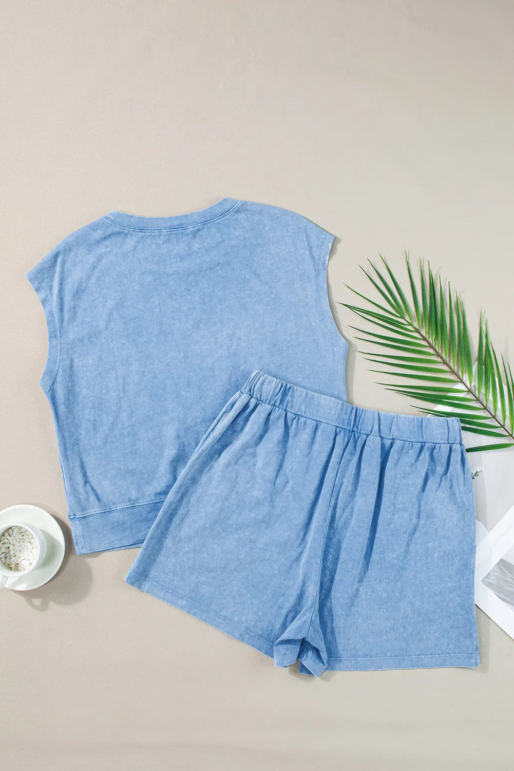 Round Neck Short Sleeve Top and Shorts Set