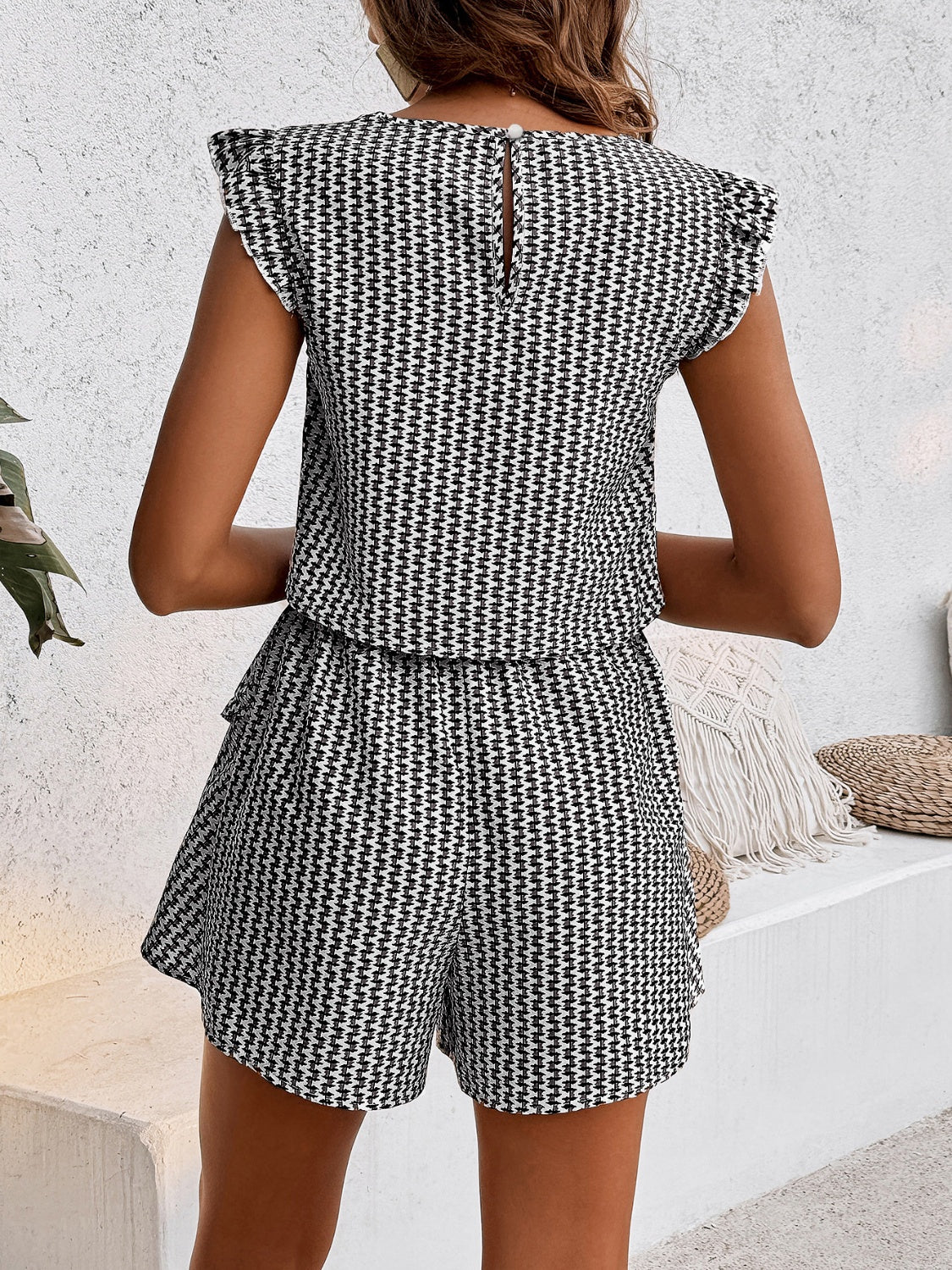 Printed Round Neck Top and Layered Shorts Set