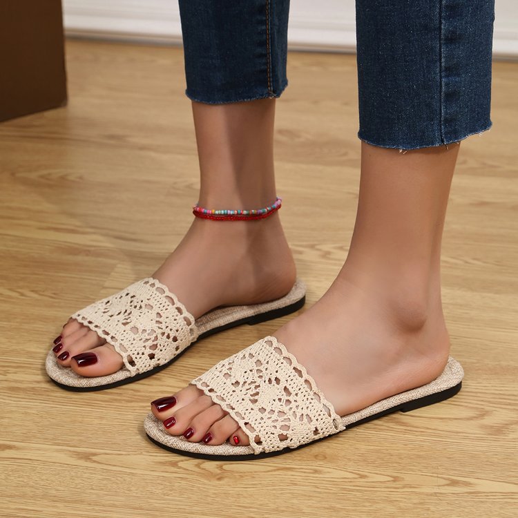 Lace Open Toe Flat Sandals