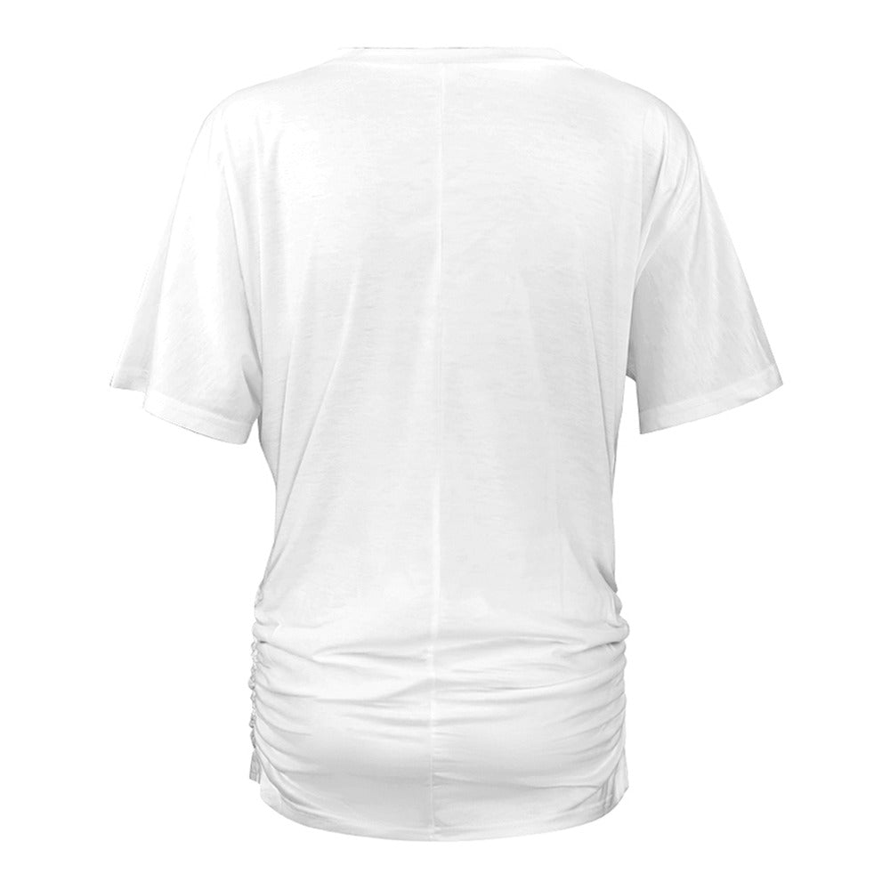 V-neck pleated T-shirt