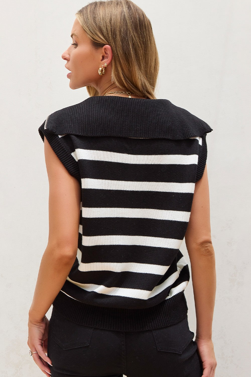 Striped Half Zip Sweater Vest
