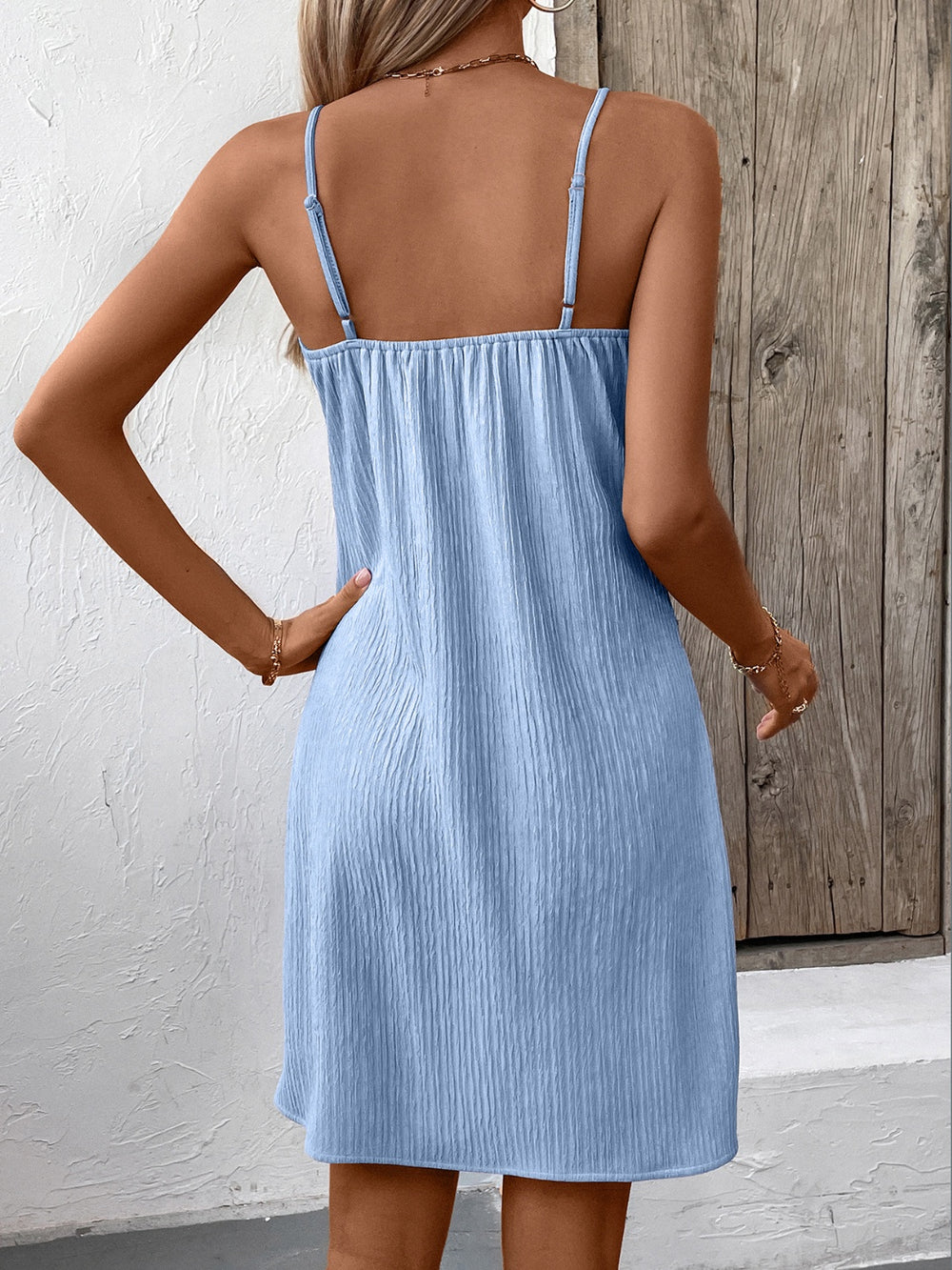 Textured V-Neck Sleeveless Mini Cami Dress
