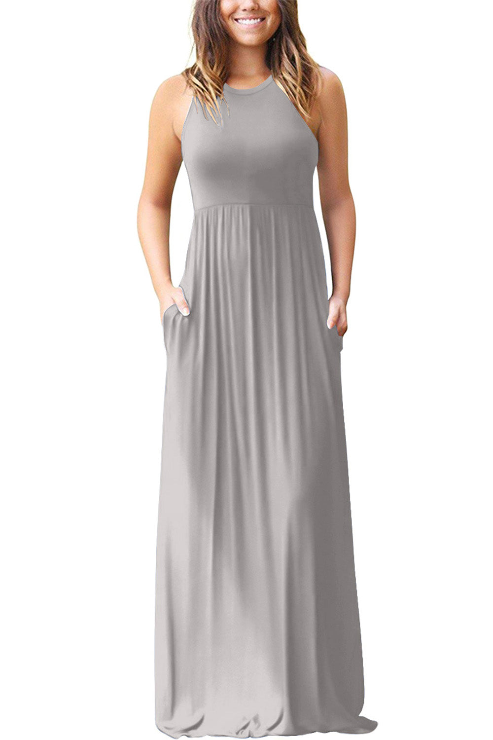 Full Size Grecian Neck Dress with Pockets