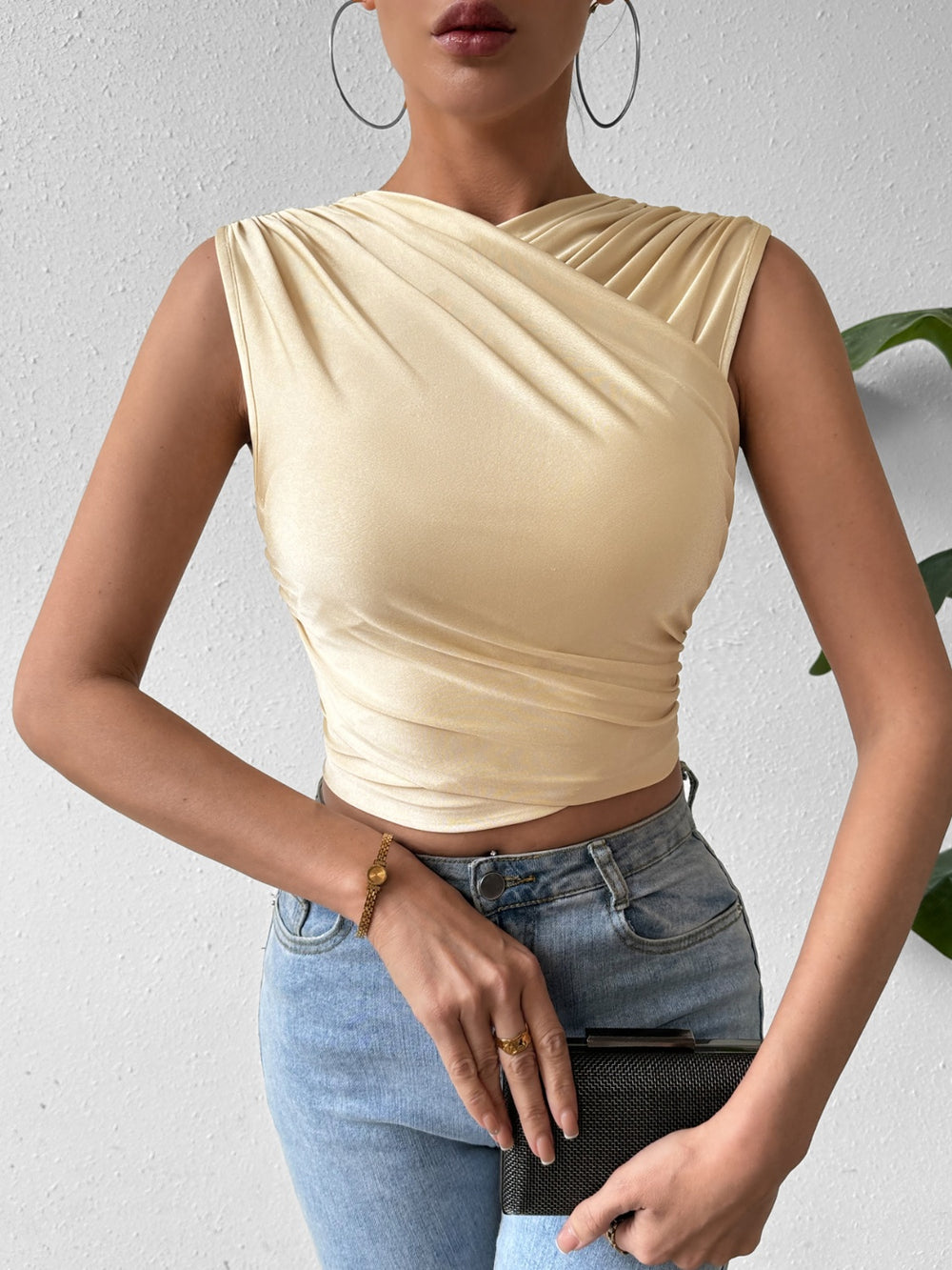 Ruched Surplice Cropped Tank