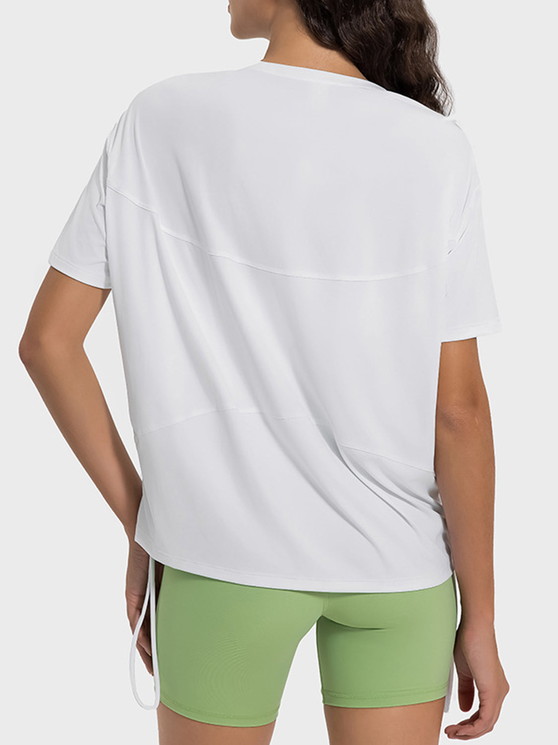 Drawstring Round Neck Short Sleeve Active T-Shirt