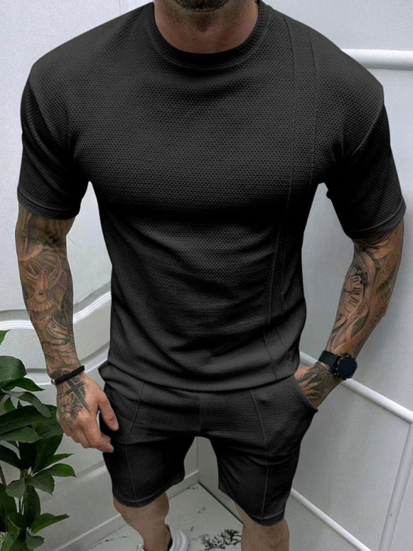 Men's new casual solid color shorts short sleeve suit