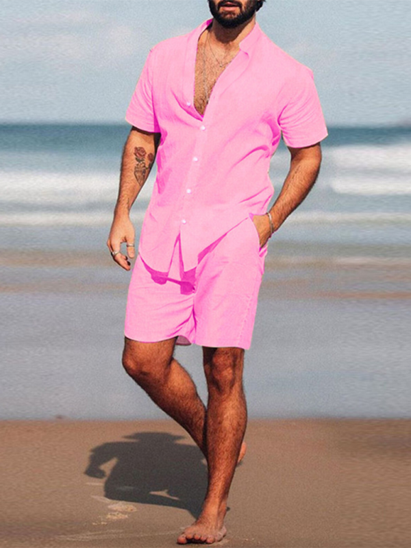Men's casual home wear loose long-sleeved shorts two-piece set
