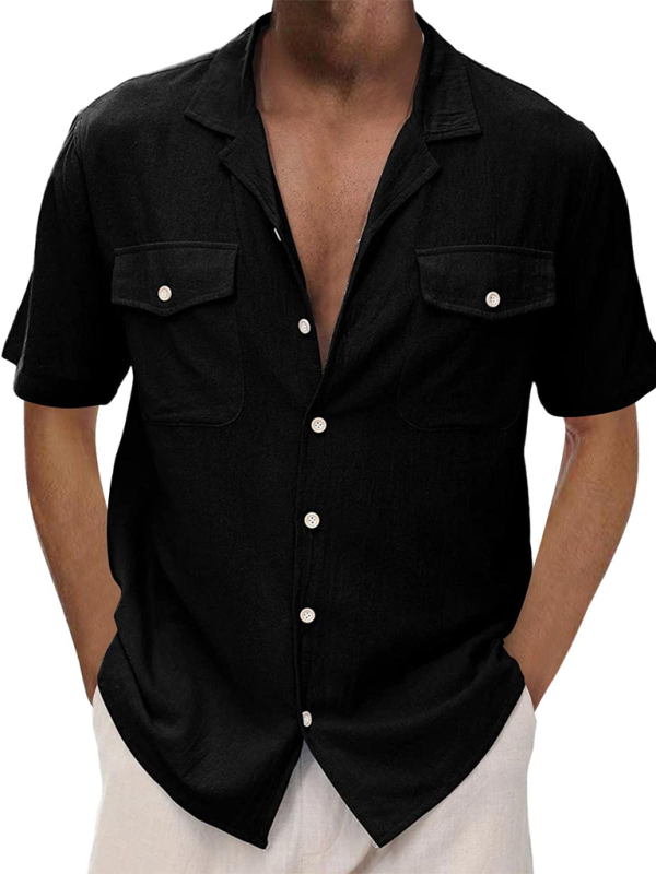 New Men's Casual Cardigan Short Sleeve Double Pocket Shirt