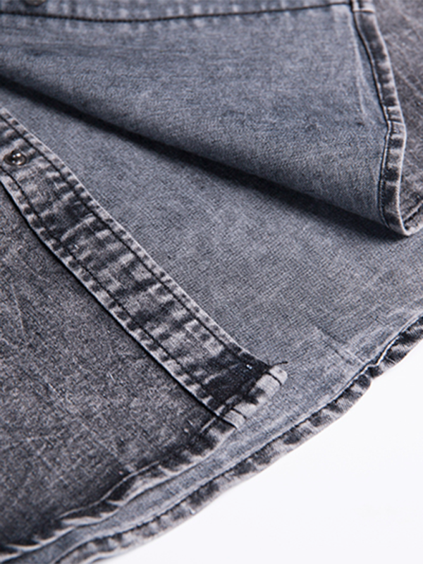 New Men's Solid Color Denim Pocket Decorated Short Sleeve Shirt