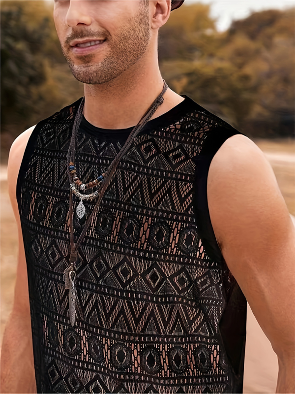 Men's Casual Hollow Sexy Vest Outdoor Holiday Beach Mesh Lace Breathable Vest