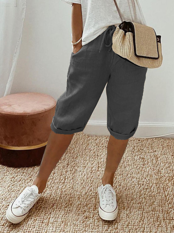 New women's pocket elastic casual trousers