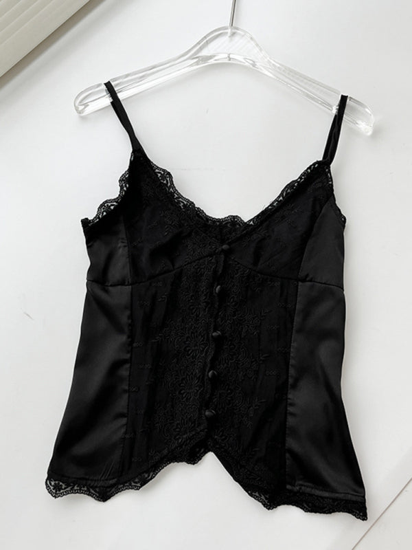 New lace satin sweet slim buttoned small camisole