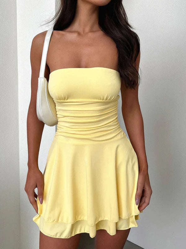 New spring and summer solid color tube top tight dress