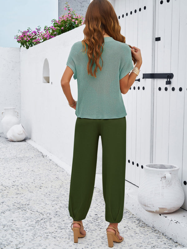 Spring and summer temperament casual solid color woolen trousers suit