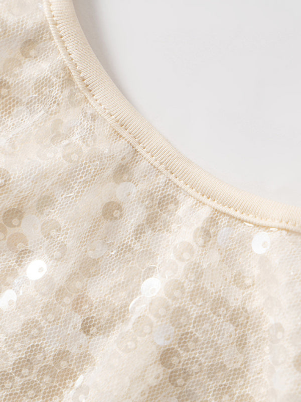 New style halterneck pullover slim fit patchwork backless strap solid color sequined top