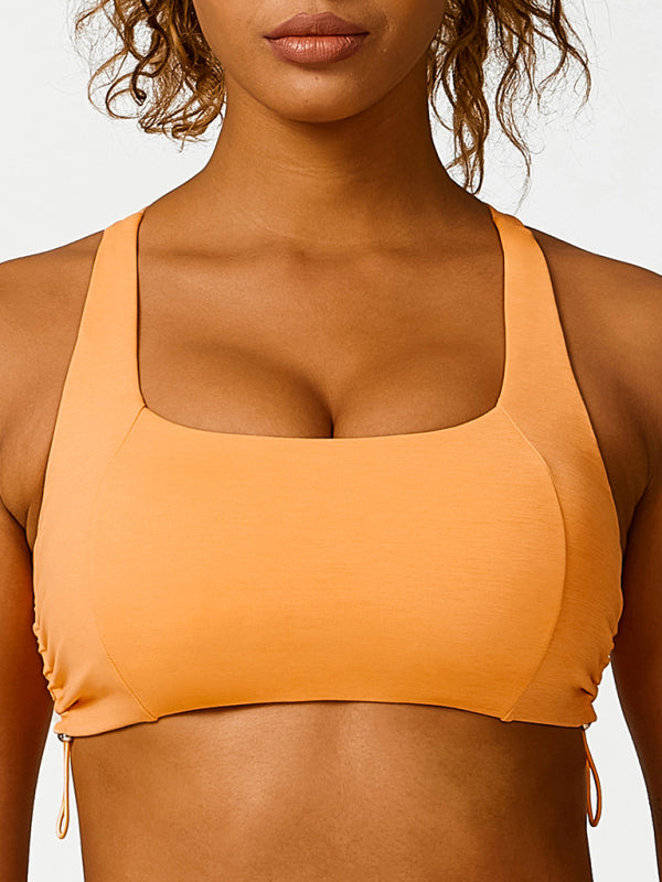 New drawstring yoga wear breathable solid color yoga bra