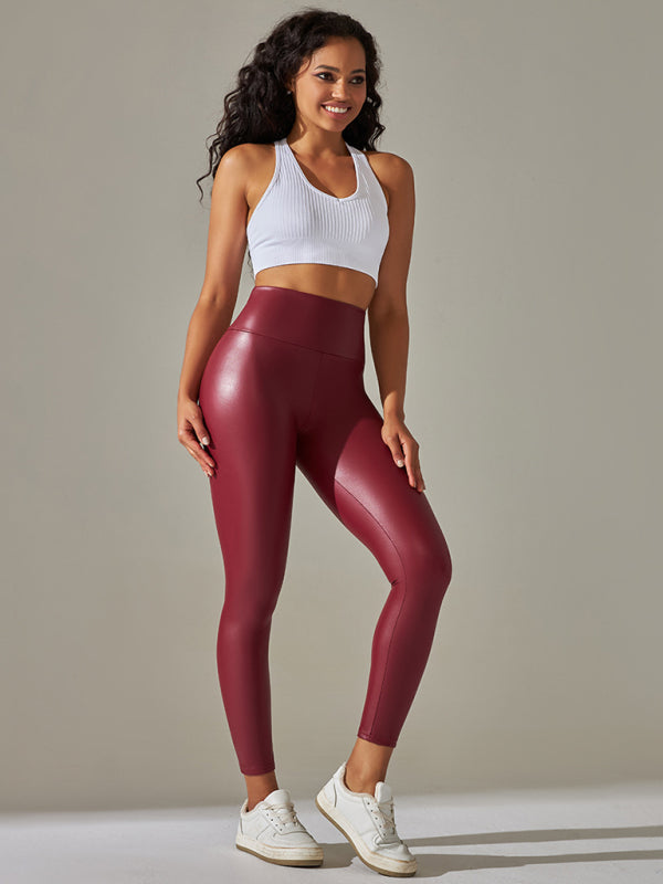 New plus size women's leggings high waist tight sexy PU leather pants colorful yoga pants