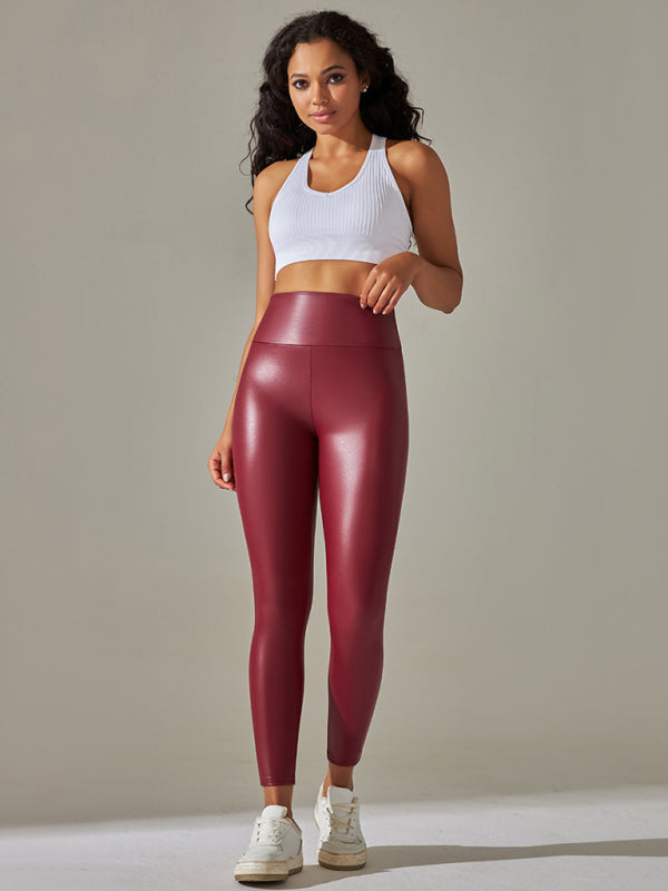 New plus size women's leggings high waist tight sexy PU leather pants colorful yoga pants
