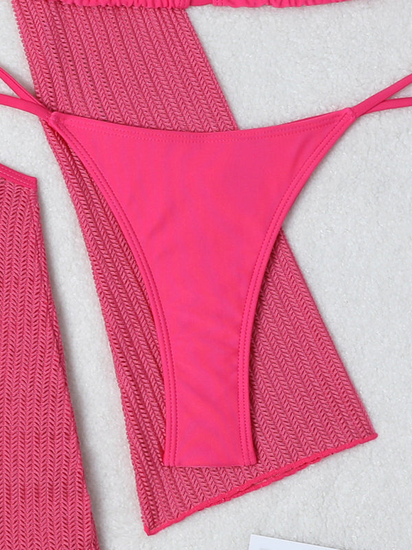 New mesh hollow drawstring swimsuit swimsuit bikini three-piece set