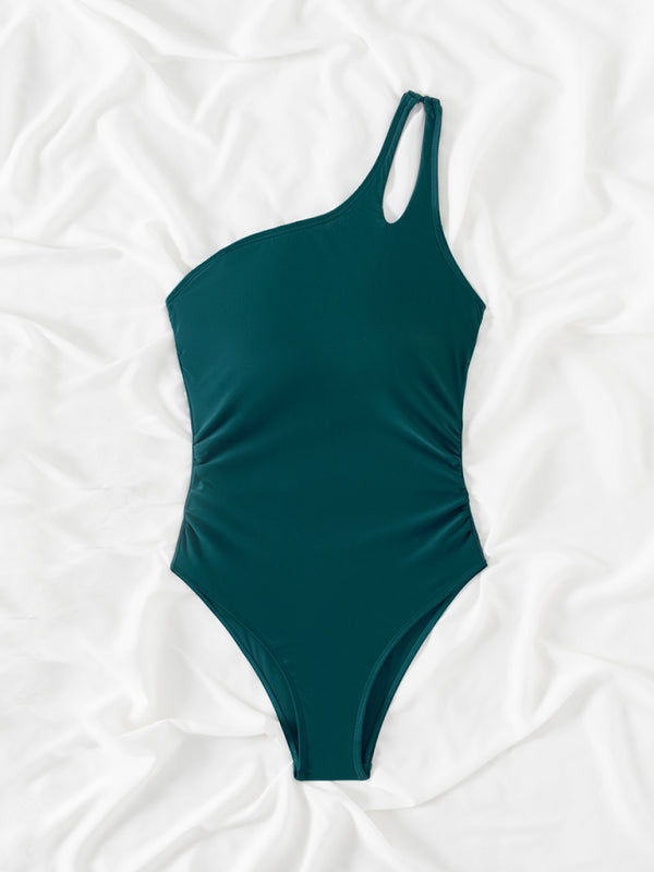 New one-piece swimsuit slanted shoulder hollow conservative leopard print one-piece swimsuit