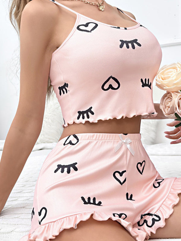 New sexy flower suspender + shorts home pajamas set