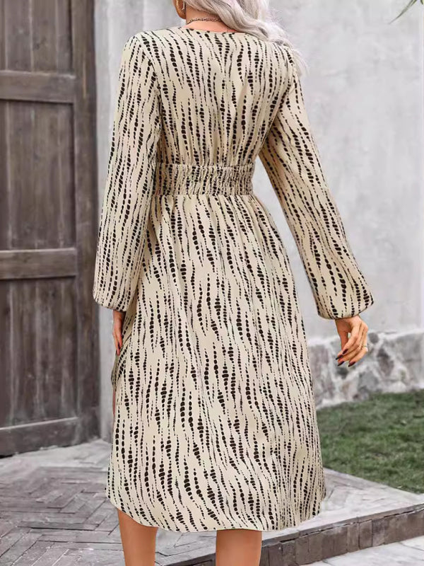 Women's Fashion Casual V-Neck Printed Irregular Hem Long Sleeve Long Top