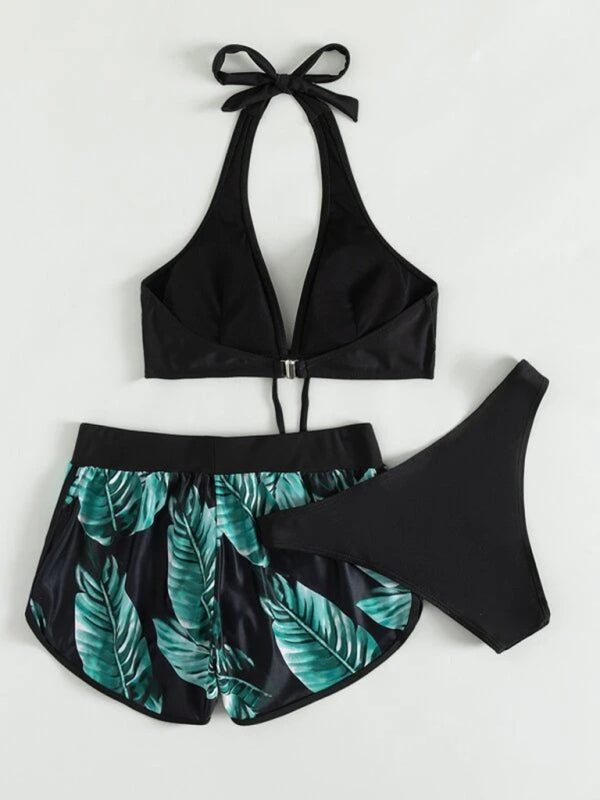 New fashionable multi-color printed sexy bikini three-piece set
