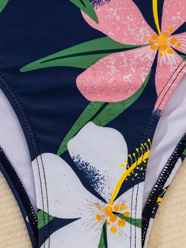 New split swimsuit high waist bikini ruffle leaf print multicolor swimsuit